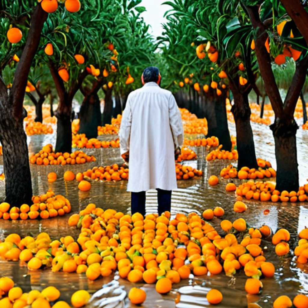 국내외 주요 농산물 가격 정보 - Torrential Rain Damage**

"A Valencian orange grove after a heavy autumn rain. Flooded fields with o...