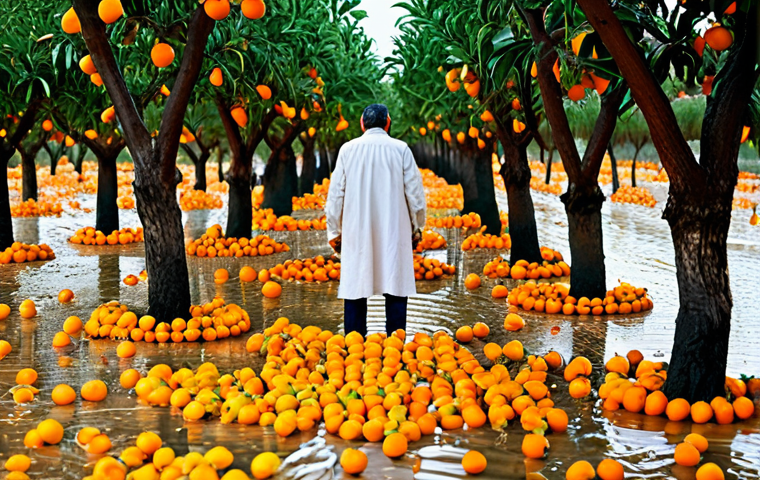 국내외 주요 농산물 가격 정보 - Torrential Rain Damage**

"A Valencian orange grove after a heavy autumn rain. Flooded fields with o...