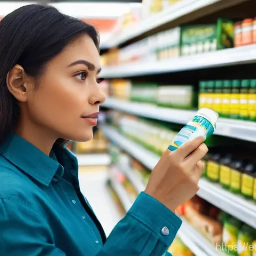 헬스케어 관련 제품 구매 - **Prompt:** A focused, adult woman (25-40 years old, diverse ethnicity, casually dressed in a tastef...