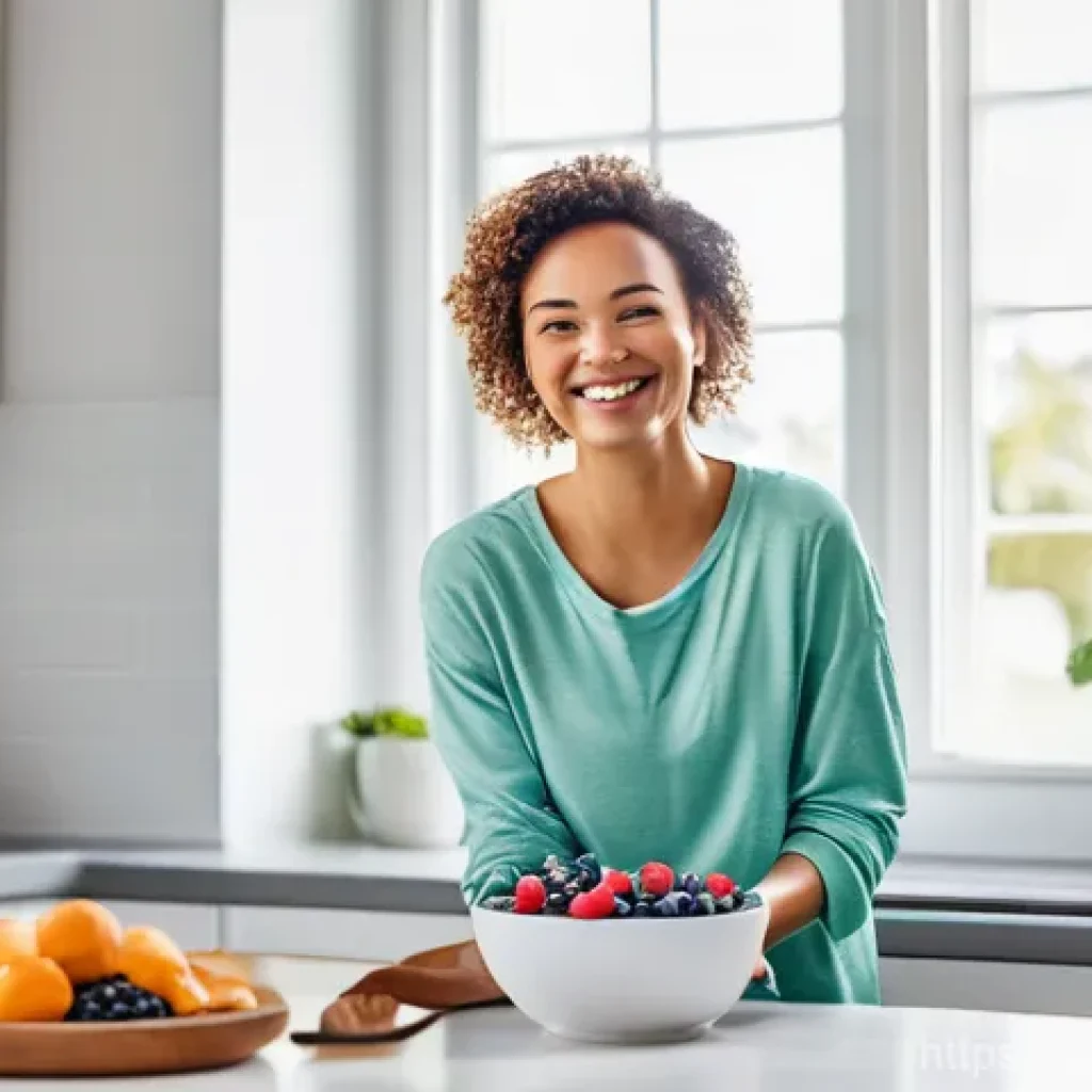 소화에 좋은 식자재 - Gut Harmony: A Probiotic-Rich Breakfast**

A young woman in her late 20s or early 30s, with a warm, ...