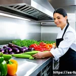식자재 도매 사이트 추천 - **Prompt 1: A Spanish Chef Inspecting Fresh Produce in a Modern Kitchen**
    "A professional female...