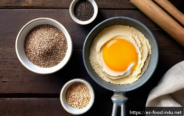 밀가루 대체하는 건강한 식자재 - A cozy kitchen scene featuring a rustic wooden table with assorted gluten-free flours artfully displ...